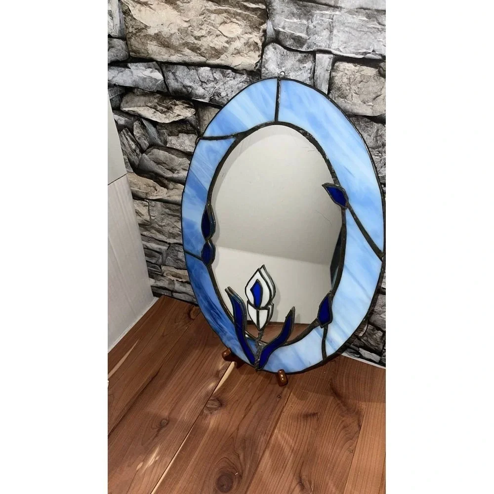 Vintage Stained Glass Oval Mirror